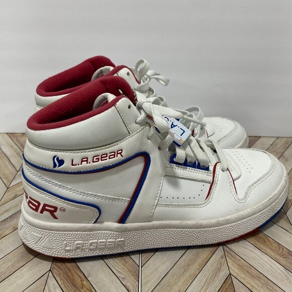L.A Gear Skechers High-Top White Leather Sneakers With Red Blue Accents Size 6.5 - Picture 3 of 13